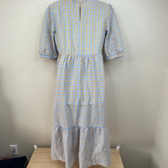 👗 Nobody's Child Womens Fearne Cotton Rachel Blue Orange Plaid Midi Dress Sz. 4 - Picture 8 of 14